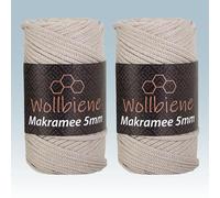 Wollbiene Makramee Garn 5mm I 2x70m I Makramee Natur - Baumwollgarn Mischgarn zum Knüpfen von Macrame - Rope Garn - Makramee-Garn aus Baumwolle für Kunst DIY Handwerk (beige 10)
