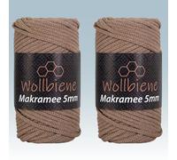 Wollbiene Makramee Garn 5mm I 2x70m I Makramee Natur - Baumwollgarn Mischgarn zum Knüpfen von Macrame - Rope Garn - Makramee-Garn aus Baumwolle für Kunst DIY Handwerk (hellbraun 11)