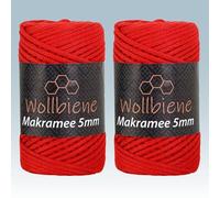 Wollbiene Makramee Garn 5mm I 2x70m I Makramee Natur - Baumwollgarn Mischgarn zum Knüpfen von Macrame - Rope Garn - Makramee-Garn aus Baumwolle für Kunst DIY Handwerk (rot 07)