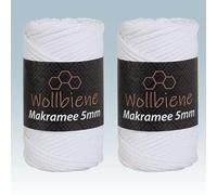 Wollbiene Makramee Garn 5mm I 2x70m I Makramee Natur - Baumwollgarn Mischgarn zum Knüpfen von Macrame - Rope Garn - Makramee-Garn aus Baumwolle für Kunst DIY Handwerk (weiß 01)