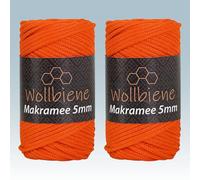 Wollbiene Makramee Garn 5mm I 2x70m I Makramee Natur - Baumwollgarn Mischgarn zum Knüpfen von Macrame - Rope Garn - Makramee-Garn aus Baumwolle für Kunst DIY Handwerk (orange 04)