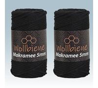 Wollbiene Makramee Garn 5mm I 2x70m I Makramee Natur - Baumwollgarn Mischgarn zum Knüpfen von Macrame - Rope Garn - Makramee-Garn aus Baumwolle für Kunst DIY Handwerk (schwarz 02)