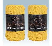 Wollbiene Makramee Garn 5mm I 2x70m I Makramee Natur - Baumwollgarn Mischgarn zum Knüpfen von Macrame - Rope Garn - Makramee-Garn aus Baumwolle für Kunst DIY Handwerk (gelb 08)