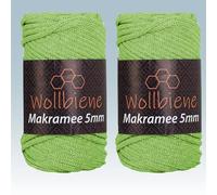 Wollbiene Makramee Garn 5mm I 2x70m I Makramee Natur - Baumwollgarn Mischgarn zum Knüpfen von Macrame - Rope Garn - Makramee-Garn aus Baumwolle für Kunst DIY Handwerk (apfelgrün 17)