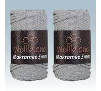 Wollbiene Makramee Garn 5mm I 2x70m I Makramee Natur - Baumwollgarn Mischgarn zum Knüpfen von Macrame - Rope Garn - Makramee-Garn aus Baumwolle für Kunst DIY Handwerk (grau 03)