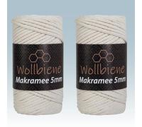 Wollbiene Makramee Garn 5mm I 2x70m I Makramee Natur - Baumwollgarn Mischgarn zum Knüpfen von Macrame - Rope Garn - Makramee-Garn aus Baumwolle für Kunst DIY Handwerk (creme 16)