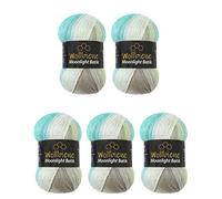 Wollbiene Moonlight Batik 5 x 100g Farbverlaufswolle zum Stricken und Häkeln - 500g türkische Wolle (4050 Türkisgrau Beige)