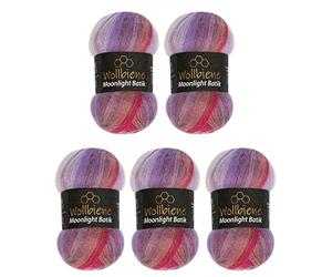 Wollbiene Moonlight Batik 5 x 100g Farbverlaufswolle zum Stricken und Häkeln - 500g türkische Wolle (Lila Rot Rosa)