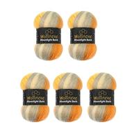 Wollbiene Moonlight Batik Strickwolle 500g - 5 x 100g zum Stricken und Häkeln - 20% Wolle, Türkische Farbverlaufswolle (4000 Orange Gelb Grau)
