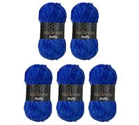 Wollbiene Softy 5 x 100 Gramm chenille wolle zum häkeln Strickwolle, Babywolle, 500 Gramm Chenille Wolle Super Bulky crochet yarn (blau 03)
