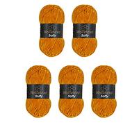 Wollbiene Softy 5 x 100 Gramm chenille wolle zum häkeln Strickwolle, Babywolle, 500 Gramm Chenille Wolle Super Bulky crochet yarn (gold 82)