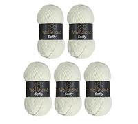 Wollbiene Softy 5 x 100 Gramm Chenillewolle Strickwolle, Babywolle, 500 Gramm Wolle Super Bulky (cremeweiß 02)