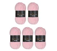 Wollbiene Softy 5 x 100 Gramm Chenillewolle Strickwolle, Babywolle, 500 Gramm Wolle Super Bulky (rosa 81)