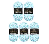 Wollbiene Softy Color 5 x 100 Gramm Chenillewolle Strickwolle, Babywolle, 500 Gramm Wolle Super Bulky (weiß-blau-türkis 110)