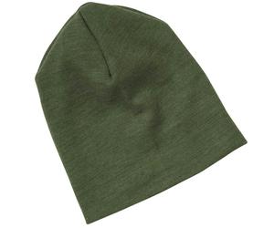 Wolle Seide Beanie oliv-grün 62