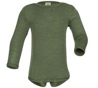 Wolle Seide Langarmbody Druckknopf oliv-grün 62/68