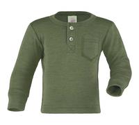 Wolle Seide Langarmshirt Knopfleiste oliv-grün 110/116