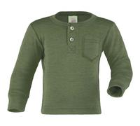 Wolle Seide Langarmshirt Knopfleiste oliv-grün 86/92