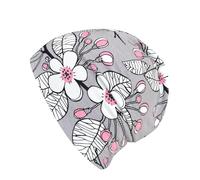 Wollhuhn Jungen/Mädchen Shorties Beanie/Kinder-Mütze Bequem Jersey Zweilagig Gefüttert Übergangszeiten (Öko-Stoffe/Bio) 2024202401 (Shorty Kirschblüten Grau/Rosa, L)