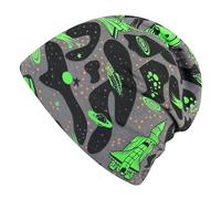 Wollhuhn Jungen/Mädchen Shorties Beanie/Kinder-Mütze Bequem Viele Motive Jersey Zweilagig Gefüttert Übergangszeiten (Öko-Stoffe/Bio) 2024202401 (Shorty Space Neon Grün, S)