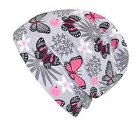 Wollhuhn Jungen/Mädchen Shorties Beanie/Kinder-Mütze Bequem Viele Motive Jersey Zweilagig Gefüttert Übergangszeiten (Öko-Stoffe/Bio) 2024202401 (Shorty Schmetterlinge Grau/Rosa, M)