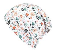 Wollhuhn ÖKO Jungen/Mädchen Bequeme Weiche Long Beanie/Mütze/Beanie-Mütze/Strickmütze/Kindermütze Jersey Gefüttert Übergangszeiten (Öko-Stoffe/Bio)… (Blümchen Weiß-Pastell, M)