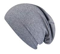 Wollhuhn ÖKO Jungen/Mädchen Bequeme Weiche Long Beanie/Mütze/Beanie-Mütze/Strickmütze/Kindermütze Jersey Gefüttert Übergangszeiten (Öko-Stoffe/Bio) (LB Einfarbig Mittelgrau, S)