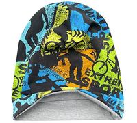 Wollhuhn ÖKO Jungen/Mädchen Long Beanie/Beanie/Strickmütze/Kinder-Mütze Baumwolljersey Gefüttert Übergangszeiten Aus Deutschland (Öko-Stoffe/Bio) (LB Skater/Graffiti Bunt, M)