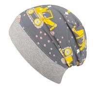 Wollhuhn ÖKO Leichte Bequeme Jungen Baustelle/Bagger Beanie-Mütze Elastisches Bündchen (aus Öko-Stoffen, Bio) 22222235 (Bagger Maxi Grau-Gelb, M)