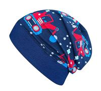 Wollhuhn ÖKO Leichte Bequeme Jungen Baustelle/Bagger Beanie-Mütze Elastisches Bündchen (aus Öko-Stoffen, Bio) 22222235 (Bagger Maxi Dunkelblau-Rot, S)