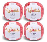 Wollidu Kira 4er-Set mercerisierte Baumwolle - 4×50 g feines Häkelgarn & Strickgarn, 100% Baumwolle, 125 m Lauflänge, uni Lachs
