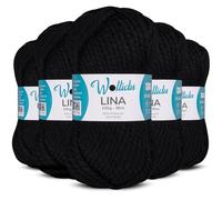 Wollidu Lina Wolle zum Stricken und Häkeln 500g 80% Polyacryl 20% Schafwolle Mulesing-frei Oeko-Tex 5x 100g/90m Häkelwolle/Strickwolle - Schwarz