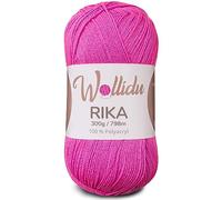 Wollidu Rika Garn zum Häkeln und Stricken 300g / 798m Strickgarn 100% Polyacryl Häkelgarn Candy Pink