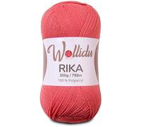 Wollidu Rika Garn zum Häkeln und Stricken 300g / 798m Strickgarn 100% Polyacryl Häkelgarn Lachs
