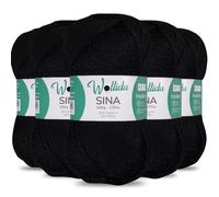 Wollidu Sina Wolle zum Stricken und Häkeln 500g Premium Strickwolle/Häkelwolle Set OEKO-TEX zertifiziert 5 x 100g/170m 80% Polyacryl 20% Schafwolle mulesing-frei - Schwarz