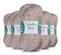 Wollidu Sina Wolle zum Stricken und Häkeln 500g Premium Strickwolle/Häkelwolle Set OEKO-TEX zertifiziert 5 x 100g/170m 80% Polyacryl 20% Schafwolle mulesing-frei - Beige Melange