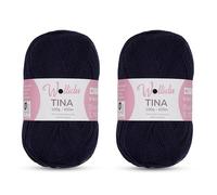 Wollidu Tina Strumpfwolle/Sockengarn 4-fädig 2er Set - 75% Wolle 25% Polyamid - 100g/420m - Nadelstärke 2-3 mm - uni Sockenwolle - Farbe Marineblau
