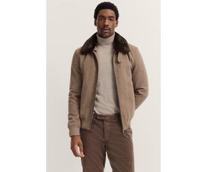 Wolljacke BUGATTI "Modern Fit", Herren, Gr. 56, 40, beige, 70% Wolle, 30% Polyester, unifarben, normal, Bündchen, Jacken, mit abnehmbarem Kunstfellkragen (30747131-56) 40, beige