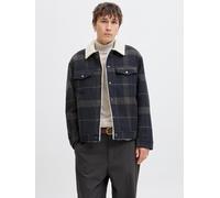 Wolljacke JACK & JONES "JPRBLUTEXAS WOOL BLEND TRUCKER JACKET SN", Damen, Gr. L, schwarz navy checks:check, Web, Obermaterial: 65% Polyester, 30% Wolle, 5% sonstige Fasern, kariert, regular fit, Jacke
