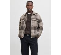Wolljacke JACK & JONES "JPRCCRUSSEL WOOL BLEND JACKET SN", Herren, Gr. XXL, beige (brindle detail:check), Web, Obermaterial: 55% Polyester, 40% Wolle, 5% sonstige Fasern, unifarben, regular fit, Jacke