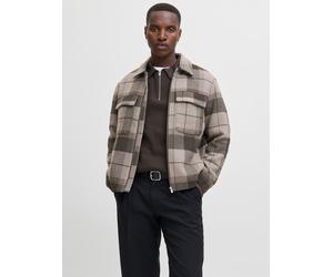 Wolljacke JACK & JONES "JPRCCRUSSEL WOOL BLEND JACKET SN", Herren, Gr. XXL, beige (brindle detail:check), Web, Obermaterial: 55% Polyester, 40% Wolle, 5% sonstige Fasern, unifarben, regular fit, Jacke