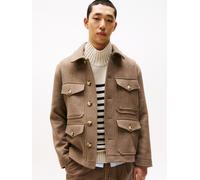 Wolljacke TOMMY HILFIGER "WOOL JACKET", Damen, Gr. M, coastal taupe, Web, Obermaterial: 50% Wolle, 25% Polyacryl, 20% Polyester, 5% sonstige Fasern, unifarben, regular fit normal, Rundhals, eingesetzt