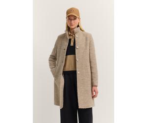 Wollmantel BUGATTI "Modern Fit", Damen, Gr. 40, 40, beige, 52% Polyester, 25% Polyacryl, 23% Wolle, unifarben, normal, normaler Saum, Mäntel, mit Flexcity Stretch und Stehkragen (55318354-40) 40, beig