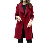 Wollmantel Damen Elegant Einfarbig Trenchcoat Lange Winterjacke Knopf Cardigan Jacke Langarm Wolljacke mit Reverskragen Winter Warme Mantel Übergangsjacke Outwear Slim Wintermantel Damenjacke