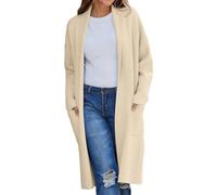 Wollmantel Damen Lang Beige, Winter Mantel Damen Lang Woll-Cardigan Mantel Mit Reverskragen Taschen Lang Warm Wolljacke Winter Elegant Einfarbig Damen-Mäntel Damenmantel Übergangsmantel Trenchcoat