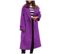 Wollmantel Damen Winter Blazer Damen Elegant Jeansjacke Damen Kurz Frauen Elegant Einfarbig Zweireihiger Revers Mantel Herbst Winter Warme Dicke Wolljacke Mit Tasche Flauschige Jacke Damen (Lila, M)