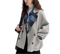 Wollmantel Damen Winter Damen Wollmantel Winter Elegant Cabanjacke Wendbar Kariert Grau Look Mode Mantel Warm Kurz Übergangsjacke für Herbst Beruf Freizeit M Blue