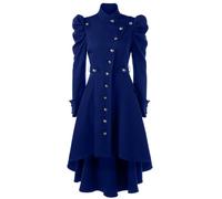 Wollmantel Damen Winter Lange Wintermantel Elegant Mantel Gothic Trenchcoat Frauen Stehkragen Smoking Jacke Steampunk Damenmantel Vintage High Low Weihnachten Party Festlich Übergangsmantel