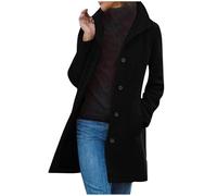 Wollmantel Damen Wintermantel Elegant Lang Trenchcoat Langarm Revers Winterjacke Windbreaker Strickjacke Jacke Einfarbig Winter Übergangsjacke Warme Wolljacke Mantel Windjacke