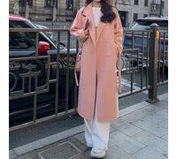 Wollmantel, mittellang, für Damen, lockere Passform, Hepburn-Stil, Herbst-Winterjacke, nur Polyester-Stoff (M, Rosa)